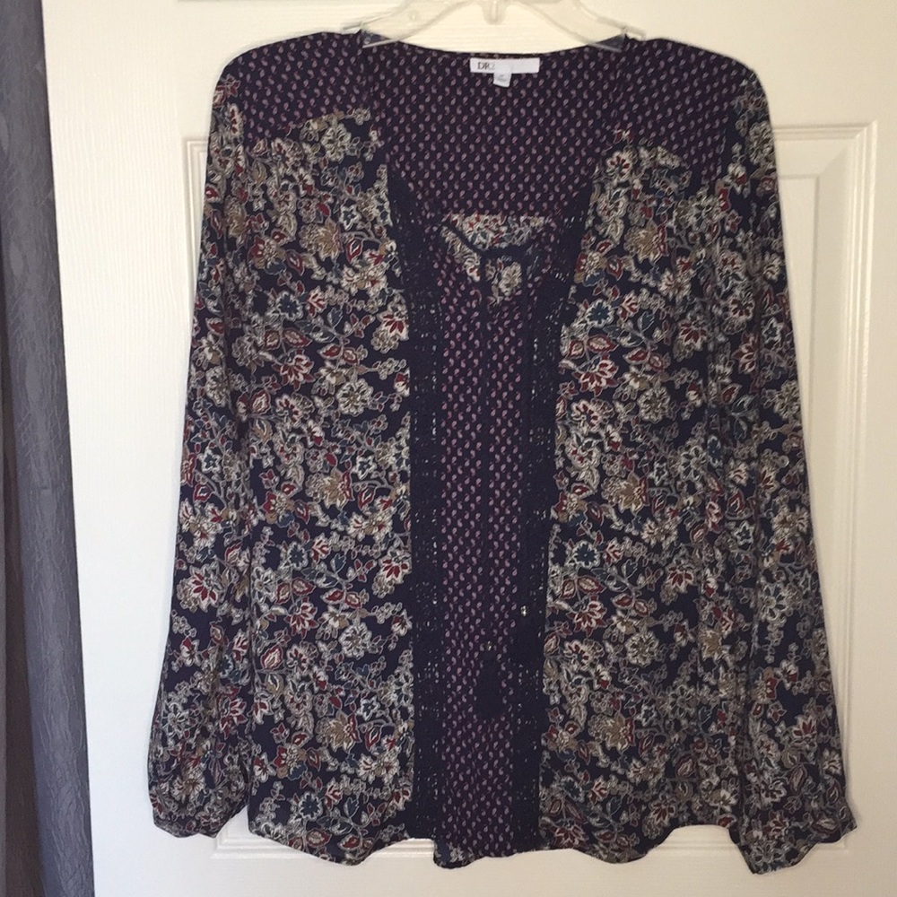 DR2 Sheer Long Sleeve Floral Tunic medium